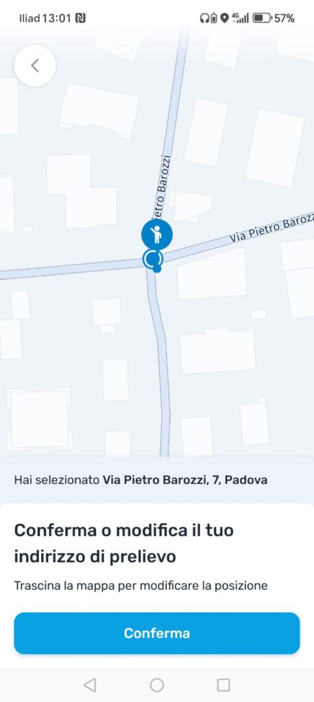 itTaxi app New Mod indirizzo prelievo