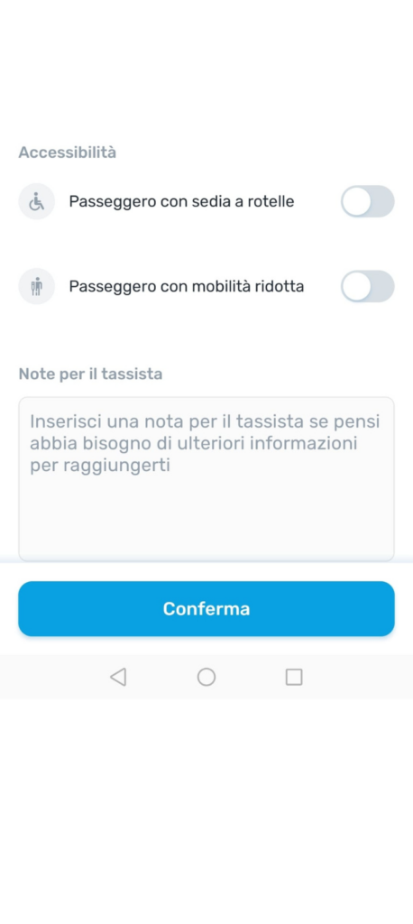itTaxi app New note tassista