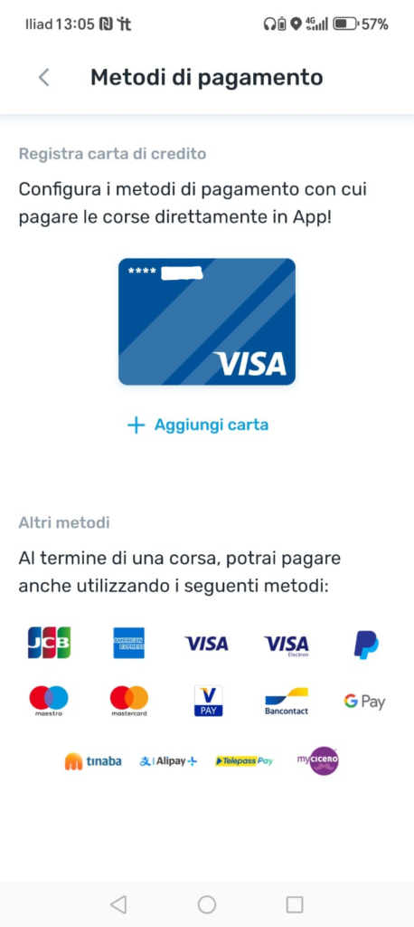 itTaxi app New pagamento