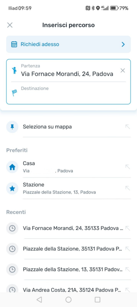 itTaxi app New taxi inserimento indirizzo